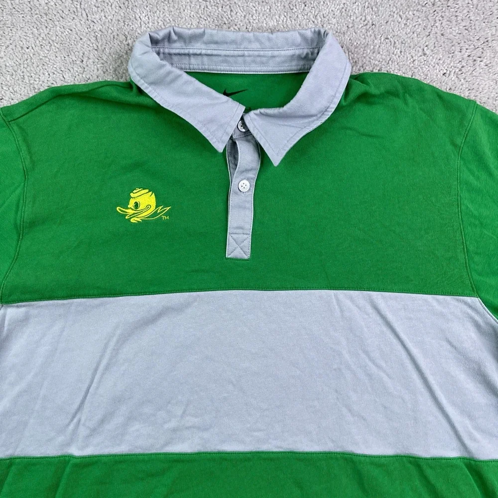 Oregon Ducks Polo Shirt Men Large Green Nike Campus Collection Long Sleeve Rugby
